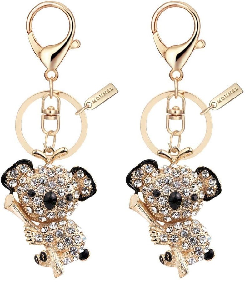 Monnel Bling Crystal Big Koala Bear Charm Pendant Keychain Key Ring With Velvet Bag MZ805-1 Golden - Image 2
